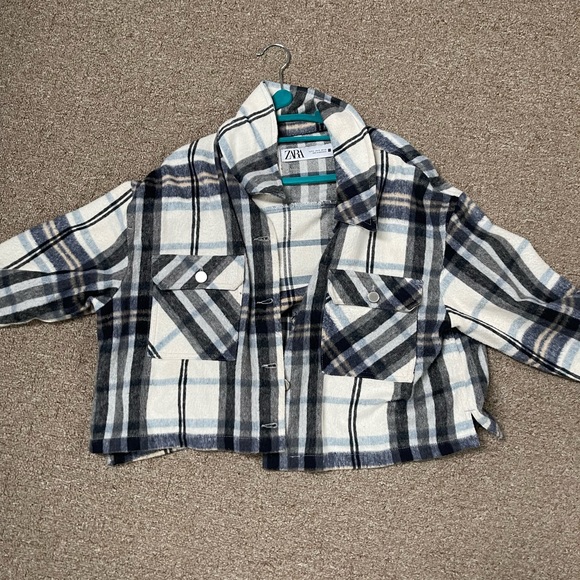 Jackets & Coats | Shades Of Blue Plaid Style Cropped Jacket | Poshmark